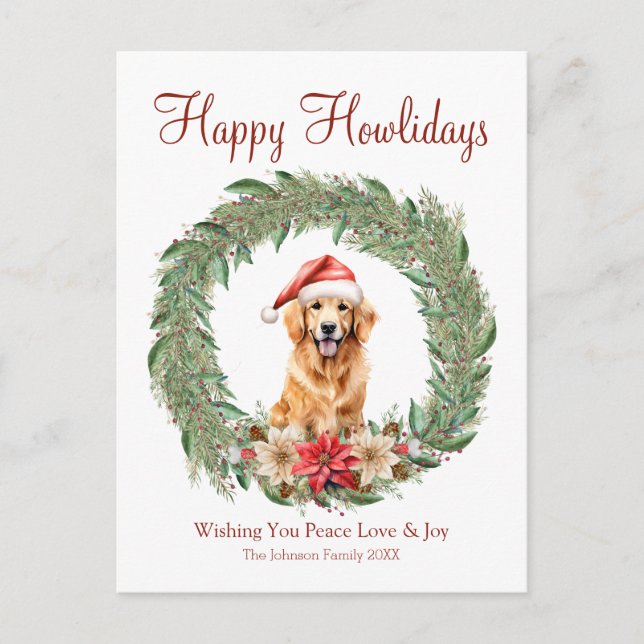 Cartes Pour Fêtes Annuelles Joyeux Howlidays mignon Golden Retriever Chien (Devant)