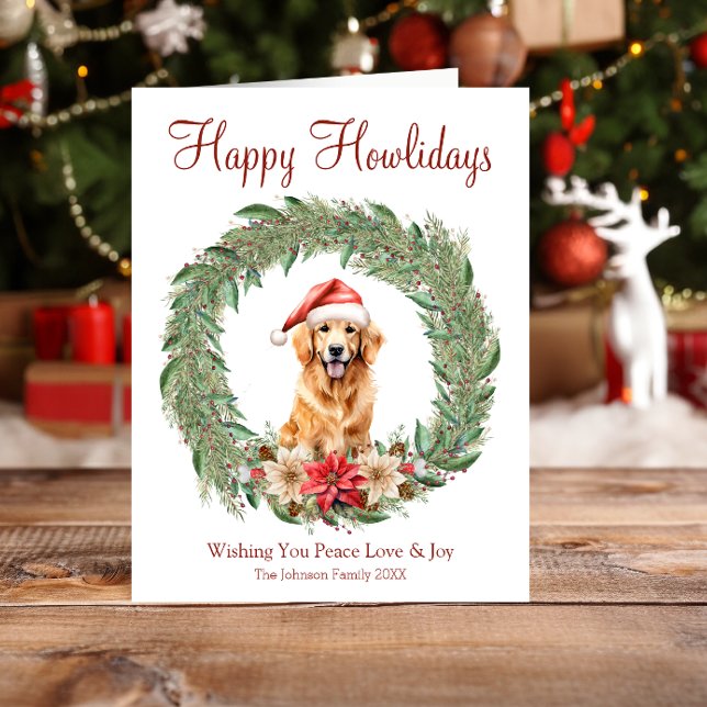 Cartes Pour Fêtes Annuelles Joyeux Howlidays mignon Golden Retriever Chien (Créateur téléchargé)