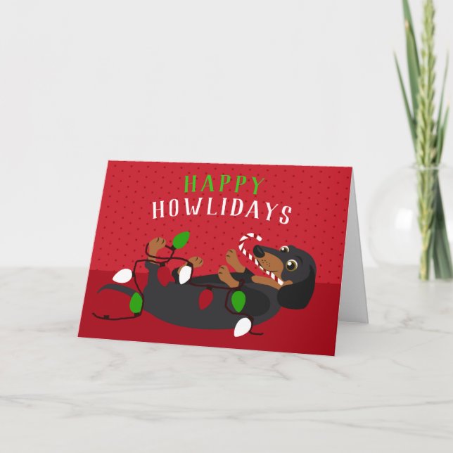 Cartes Pour Fêtes Annuelles Joyeux HOWLidays Mignon Noël Teckel (Devant)