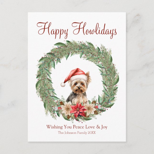 Cartes Pour Fêtes Annuelles Joyeux Howlidays mignon Yorkie Chien (Devant)
