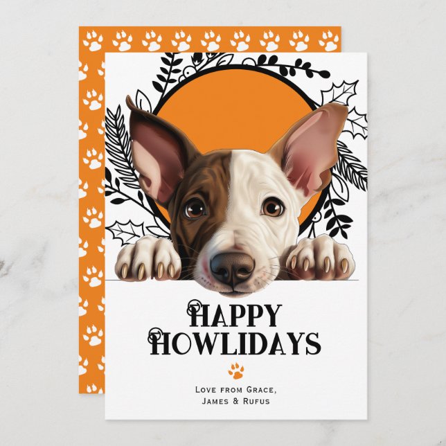 Cartes Pour Fêtes Annuelles Joyeux Howlidays Miniature Bull Terrier Noël (Devant / Derrière)