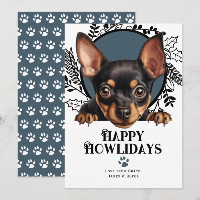Cartes Pour Fêtes Annuelles Joyeux Howlidays Miniature Pinscher Chien Noël (Devant / Derrière)