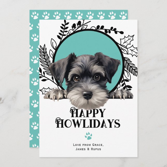 Cartes Pour Fêtes Annuelles Joyeux Howlidays Miniature Schnauzer Chien Noël (Devant / Derrière)