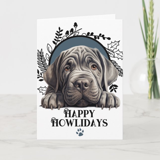 Cartes Pour Fêtes Annuelles Joyeux Howlidays Napolitan Mastiff Chien Noël (Devant)
