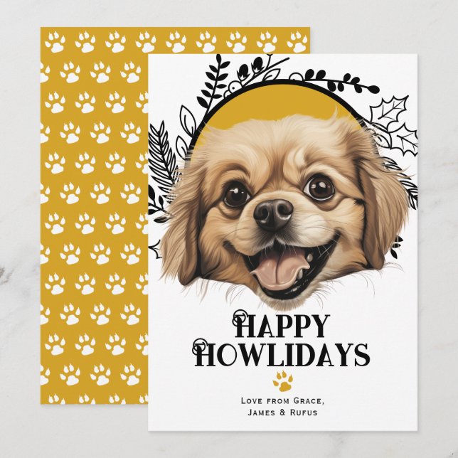 Cartes Pour Fêtes Annuelles Joyeux Howlidays Noël de chien espagnol tibétain (Devant / Derrière)