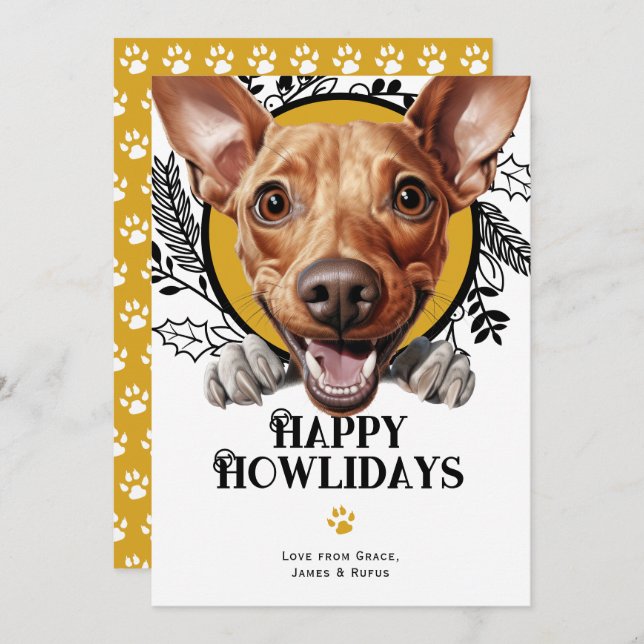 Cartes Pour Fêtes Annuelles Joyeux Howlidays Noël du chien Cirneco dell’Etna (Devant / Derrière)