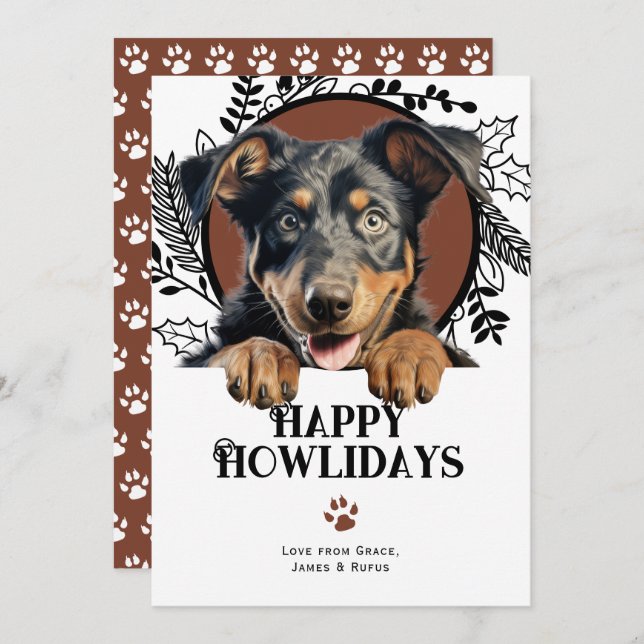 Cartes Pour Fêtes Annuelles Joyeux Howlidays Noël du chien de Beauceron (Devant / Derrière)