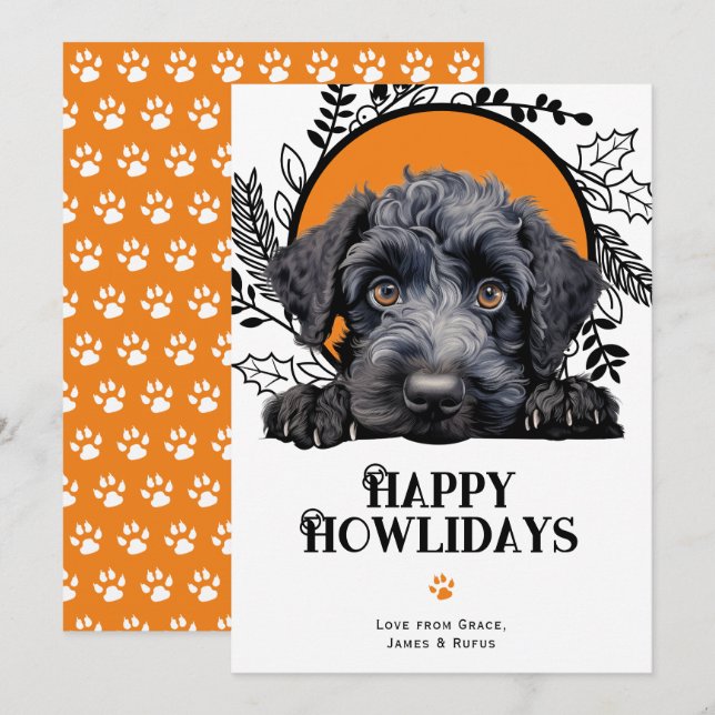 Cartes Pour Fêtes Annuelles Joyeux Howlidays Noël Kerry Blue Terrier (Devant / Derrière)