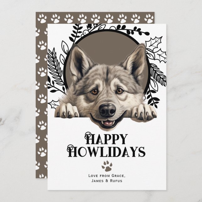 Cartes Pour Fêtes Annuelles Joyeux Howlidays Norvégien Elkhound Dog Noël (Devant / Derrière)
