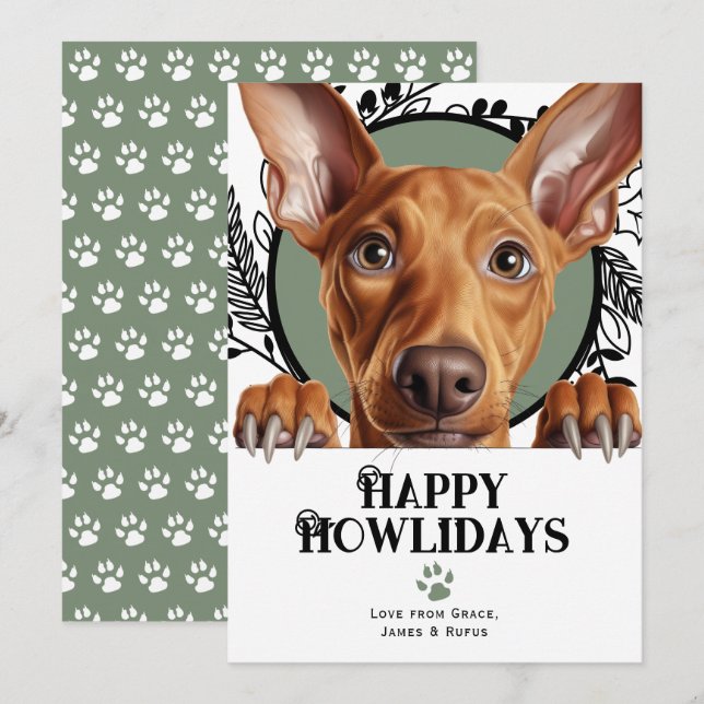 Cartes Pour Fêtes Annuelles Joyeux Howlidays Pharaoh Hound Dog Noël (Devant / Derrière)