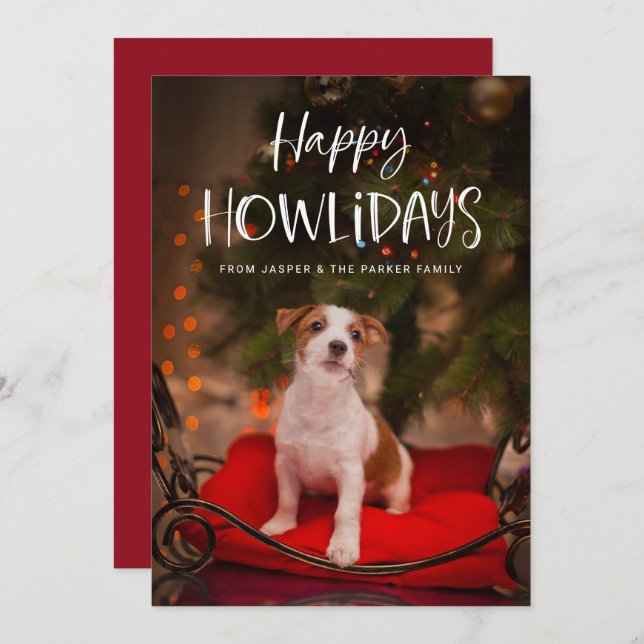 Cartes Pour Fêtes Annuelles Joyeux Howlidays | Photo de Noël de chien mignon (Devant / Derrière)