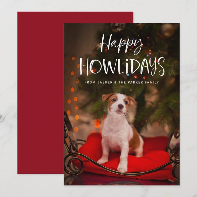 Cartes Pour Fêtes Annuelles Joyeux Howlidays | Photo de Noël de votre chien mi (Devant / Derrière)