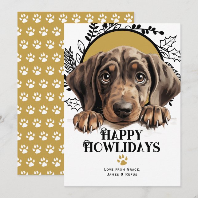 Cartes Pour Fêtes Annuelles Joyeux Howlidays Plott Hound Dog Noël (Devant / Derrière)