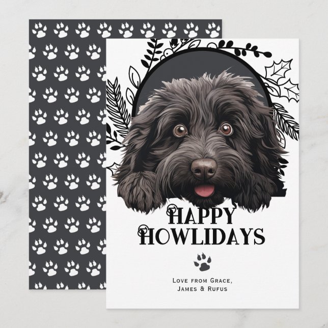 Cartes Pour Fêtes Annuelles Joyeux Howlidays Puli Dog Christmas (Devant / Derrière)