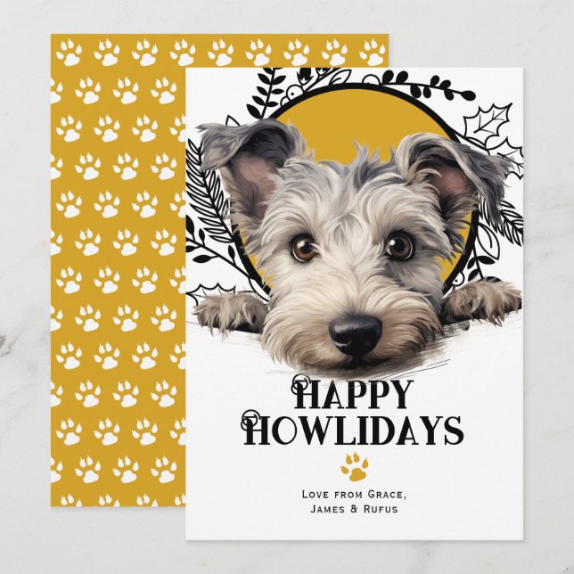 Cartes Pour Fêtes Annuelles Joyeux Howlidays Pumi Dog Christmas (Devant / Derrière)