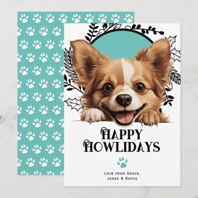 Cartes Pour Fêtes Annuelles Joyeux Howlidays Russian Toy Dog Christmas (Devant / Derrière)