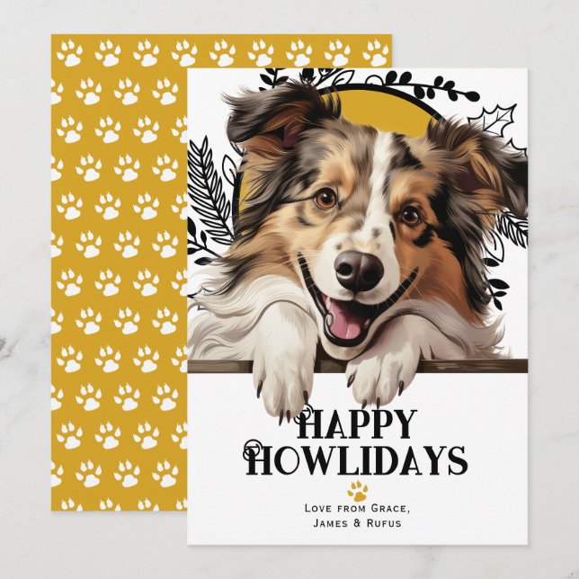 Cartes Pour Fêtes Annuelles Joyeux Howlidays Shetland Sheepdog Noël (Devant / Derrière)