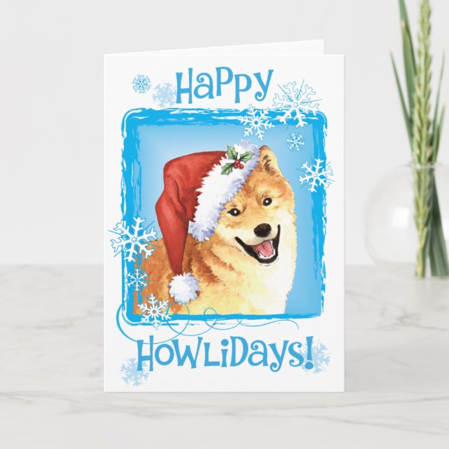 Cartes Pour Fêtes Annuelles Joyeux Howlidays Shiba Inu (Devant)