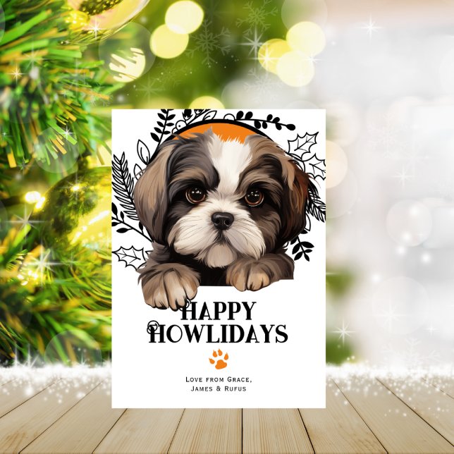 Cartes Pour Fêtes Annuelles Joyeux Howlidays Shih Tzu Chien Noël (Happy Howlidays Shih Tzu Dog Christmas Holiday Card by Ricaso. Cute dog breed holiday cards)