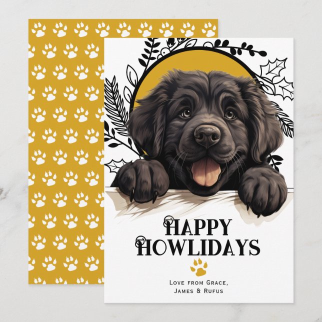 Cartes Pour Fêtes Annuelles Joyeux Howlidays Terre-Neuve Chien Noël (Devant / Derrière)