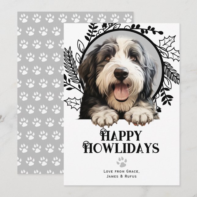 Cartes Pour Fêtes Annuelles Joyeux Howlidays Vieux anglais mouton chien Noël (Devant / Derrière)