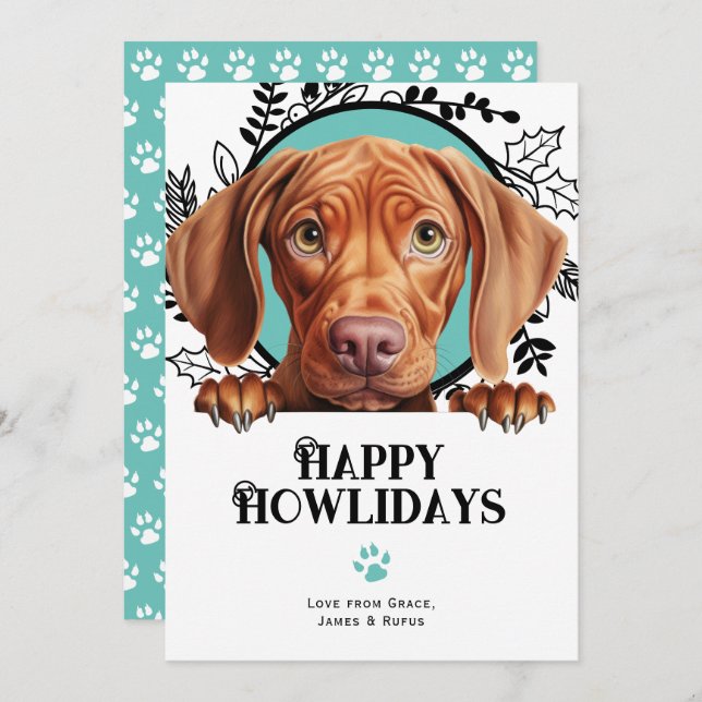Cartes Pour Fêtes Annuelles Joyeux Howlidays Vizsla Chien Noël (Devant / Derrière)