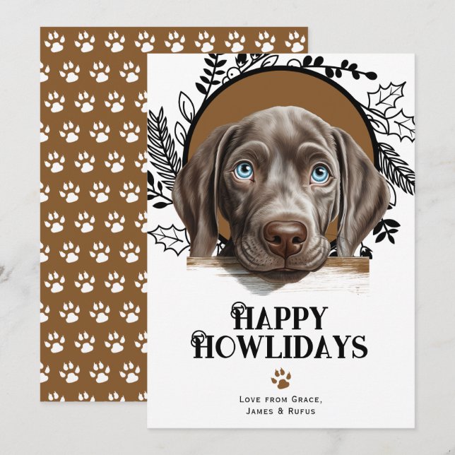 Cartes Pour Fêtes Annuelles Joyeux Howlidays Weimaraner Chien Noël (Devant / Derrière)