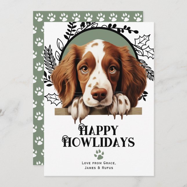 Cartes Pour Fêtes Annuelles Joyeux Howlidays Welsh Springer Spaniel Christmas (Devant / Derrière)