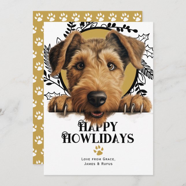 Cartes Pour Fêtes Annuelles Joyeux Howlidays Welsh Terrier Dog Christmas (Devant / Derrière)