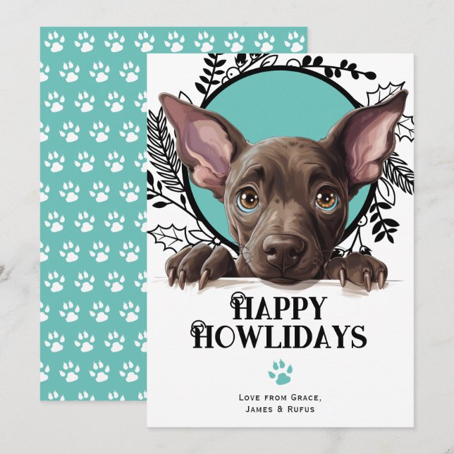 Cartes Pour Fêtes Annuelles Joyeux Howlidays Xoloitzcuintli Chien Noël (Devant / Derrière)