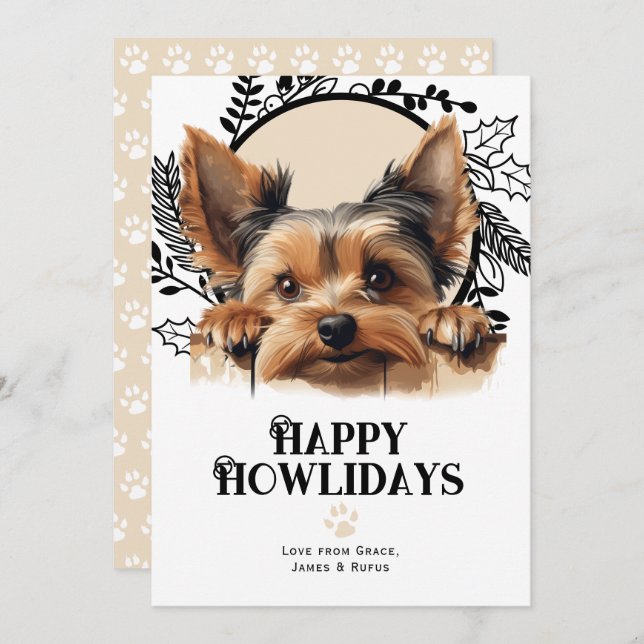 Cartes Pour Fêtes Annuelles Joyeux Howlidays Yorkshire Terrier Chien Noël (Devant / Derrière)
