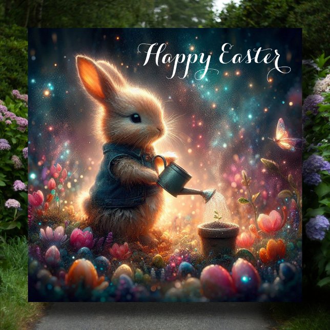 Cartes Pour Fêtes Annuelles Joyeux Imaginaire de Pâques Jardin Fleur Bunny Art (Créateur téléchargé)