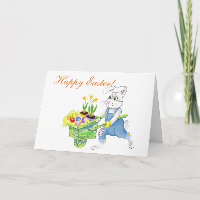 Cartes Pour Fêtes Annuelles Joyeux jardinier lapin de Pâques (Devant)