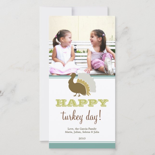 Cartes Pour Fêtes Annuelles Joyeux jour de dinde bleu vert coutume Thanksgivin (Devant)