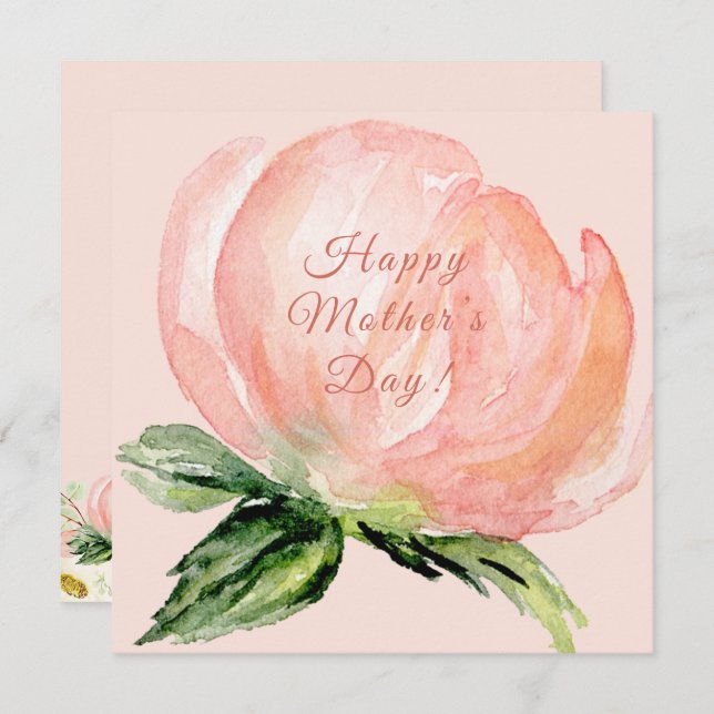 Cartes Pour Fêtes Annuelles Joyeux Jour des Mères Pink Floral Aquarelle Script (Devant / Derrière)
