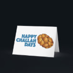 Cartes Pour Fêtes Annuelles Joyeux Jours de Challah Hanoukka Chanukah Pain Pai<br><div class="desc">La carte de vacances présente une illustration originale d'une miche de pain d'allah tressé, avec HAPPY CHALLAH DAYS dans une police amusante. Parfait pour envoyer des salutations Hanoukka ! Ne vois-tu pas ce que tu cherches ? Vous avez besoin d'aide pour la personnalisation ? Contactez Rebecca pour avoir quelque chose...</div>
