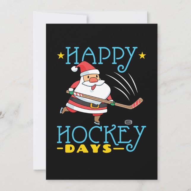 Cartes Pour Fêtes Annuelles Joyeux Jours de hockey Noël Père Noël (Devant)