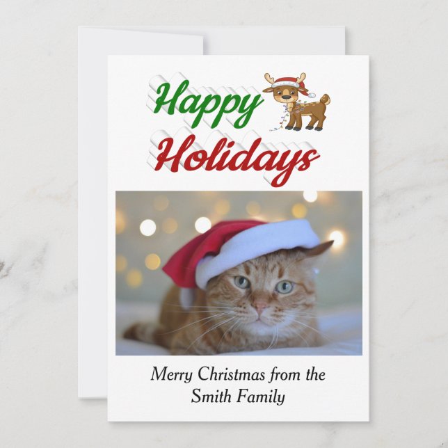 Cartes Pour Fêtes Annuelles Joyeux Jours de Noël Reindeer script photo (Devant)