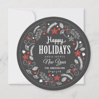 CARTES POUR FÊTES ANNUELLES JOYEUX JOURS DE VACANCES FLORALES WREATH PHOTO
