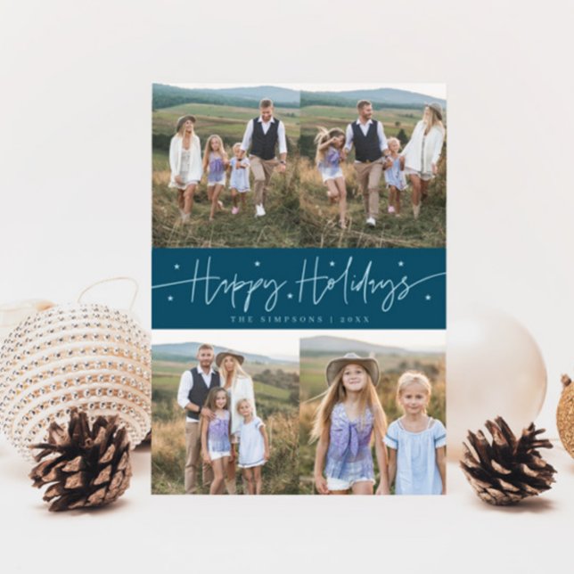 Cartes Pour Fêtes Annuelles Joyeux Jours de Vacances Script Turquoise Multi Ph (Créateur téléchargé)