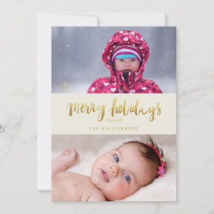 Cartes Pour Fêtes Annuelles Joyeux jours fériés Deux photos Or à lettres mai