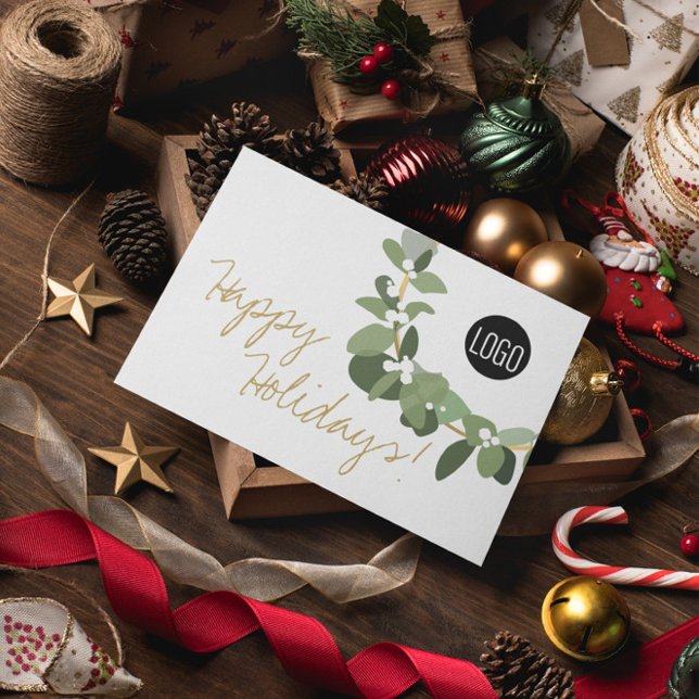 Cartes Pour Fêtes Annuelles Joyeux Jours fériés Wreath Christmas Company Logo (Corporate logo holiday folded greeting card.)