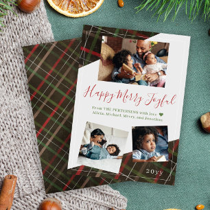 Cartes Pour Fêtes Annuelles Joyeux Joyeux collage de famille de Noël plaid