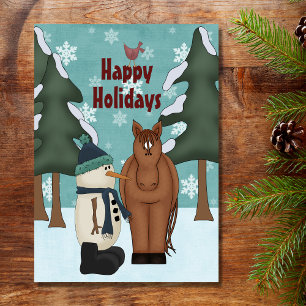 Cartes Pour Fêtes Annuelles Joyeux Joyeux Jours de Noël Cheval et Snowman