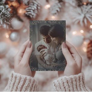 Cartes Pour Fêtes Annuelles Joyeux Joyeux Jours d'or feuille & photo Noël