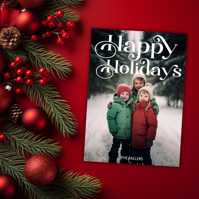 Cartes Pour Fêtes Annuelles Joyeux Joyeux Jours Traditionnels Minimal 1 Photo  (Traditional Happy Holidays Minimal 1 Photo Elegant Holiday Card)