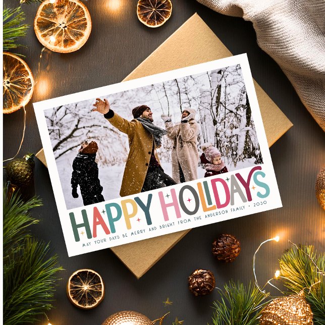 Cartes Pour Fêtes Annuelles Joyeux Joyeux Joyeux Vacances Cute Retro Stars Pho (Créateur téléchargé)