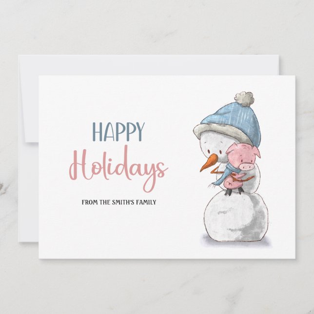 Cartes Pour Fêtes Annuelles Joyeux Joyeux Joyeux Vacances Snowman Pig (Devant)