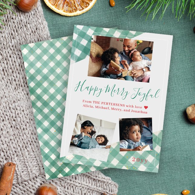 Cartes Pour Fêtes Annuelles Joyeux Joyeux Noël vert collage de famille de Noël (Créateur téléchargé)
