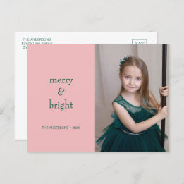 Cartes Pour Fêtes Annuelles Joyeux & Joyeux Noël Vert & Rose